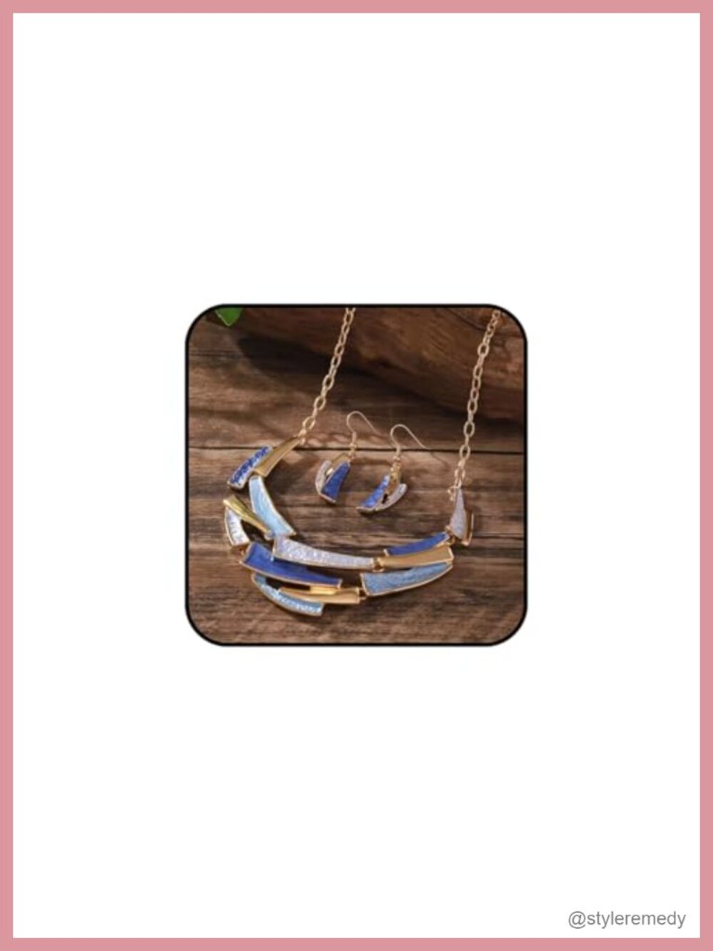 Boho Geometric Enamel Chunky Bib Necklace Earring Set